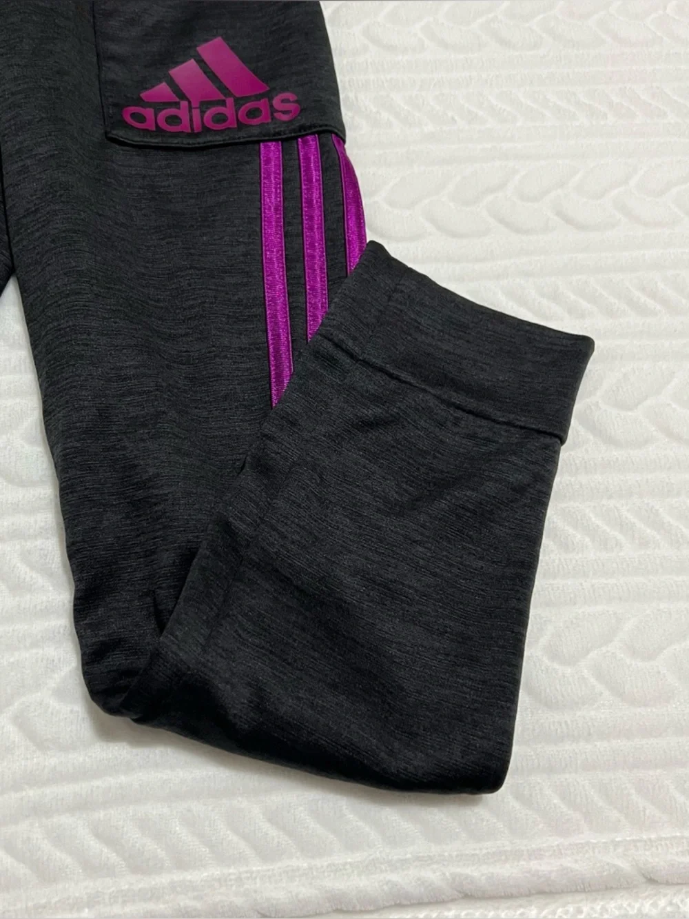 💗‎ Adidas - Kids Charcoal Gray Track Pants with Purple Accent